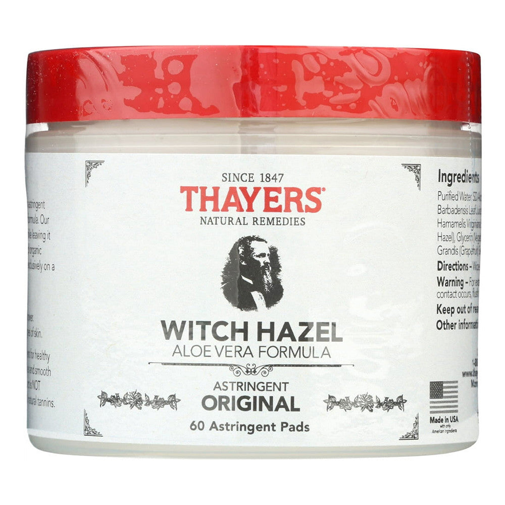 Thayers Natural Remedies Witch Hazel Astringent Pads, Original, 60 Ea
